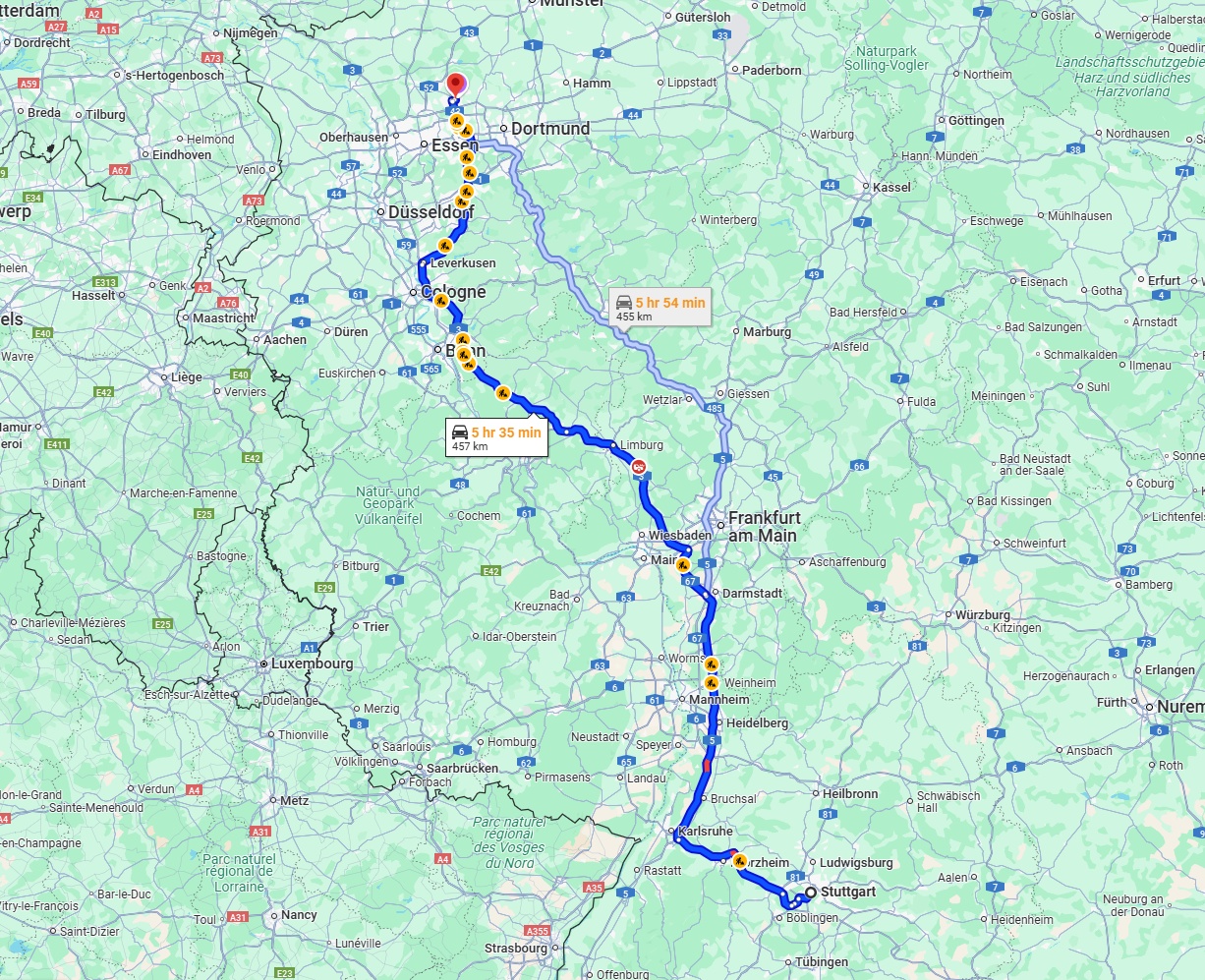 Anreise von Stuttgart Zu Recklinghausen Über via A3