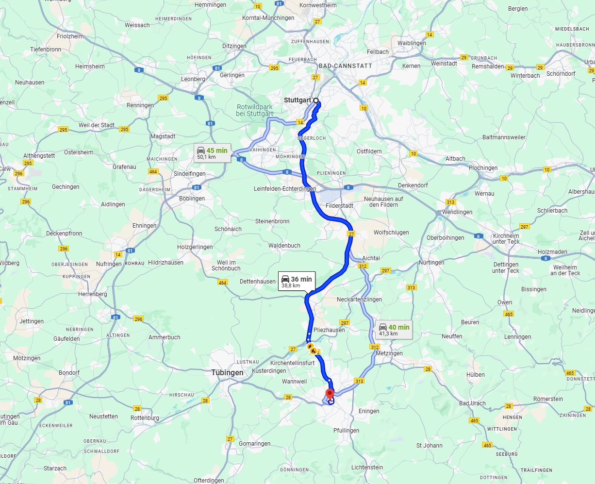 Anreise von Stuttgart Zu Reutlingen Über via B27