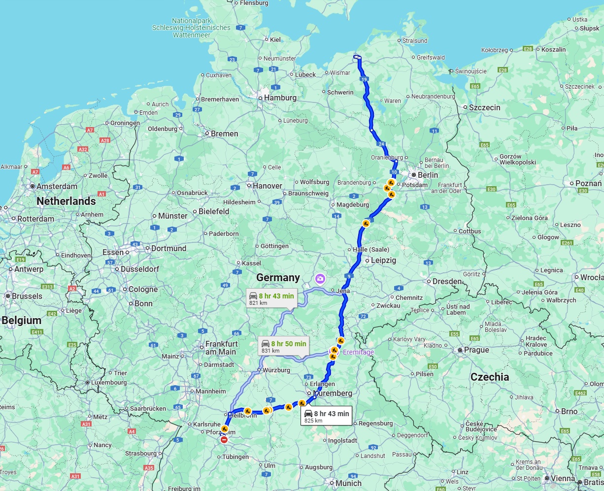 Anreise von Stuttgart Zu Rostock Über via A9