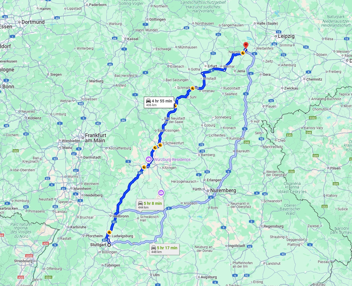 Anreise von Stuttgart Zu Saale Über via A81 and A71