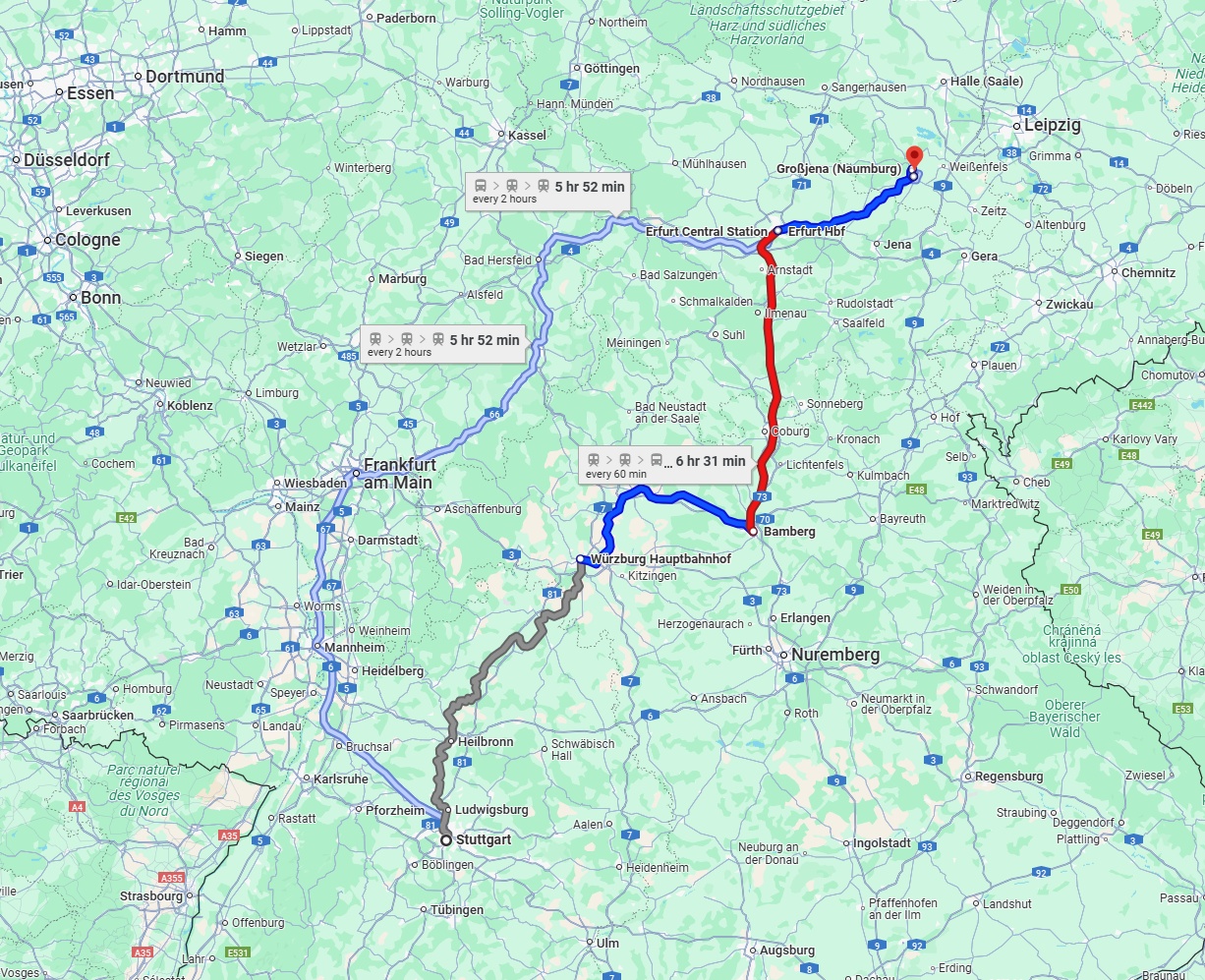 Anreise von Stuttgart Zu Saale Über 