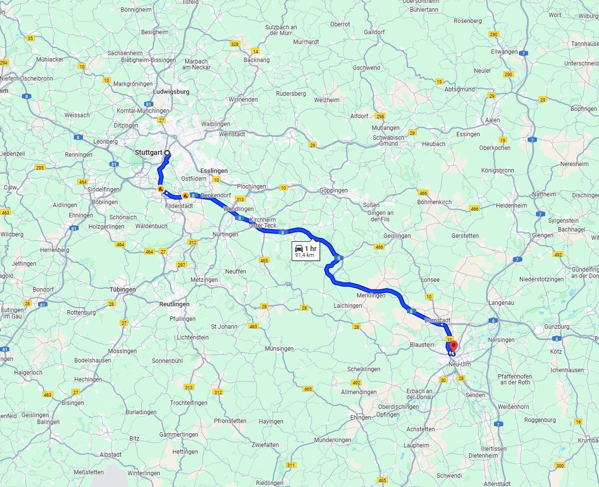 Anreise von Stuttgart Zu Ulm Über via A8