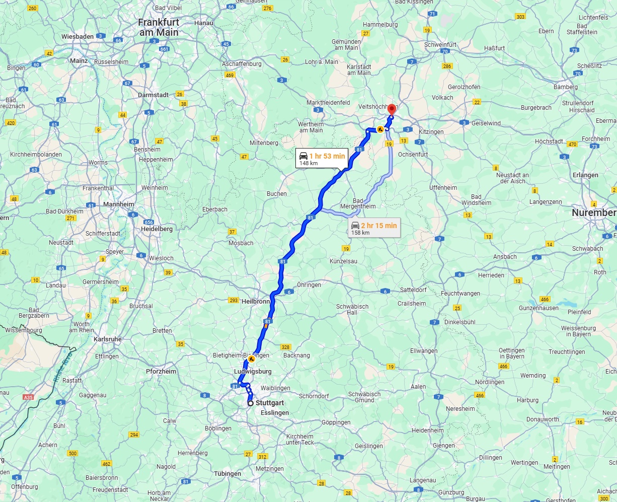 Anreise von Stuttgart Zu Würzburg Über via A81