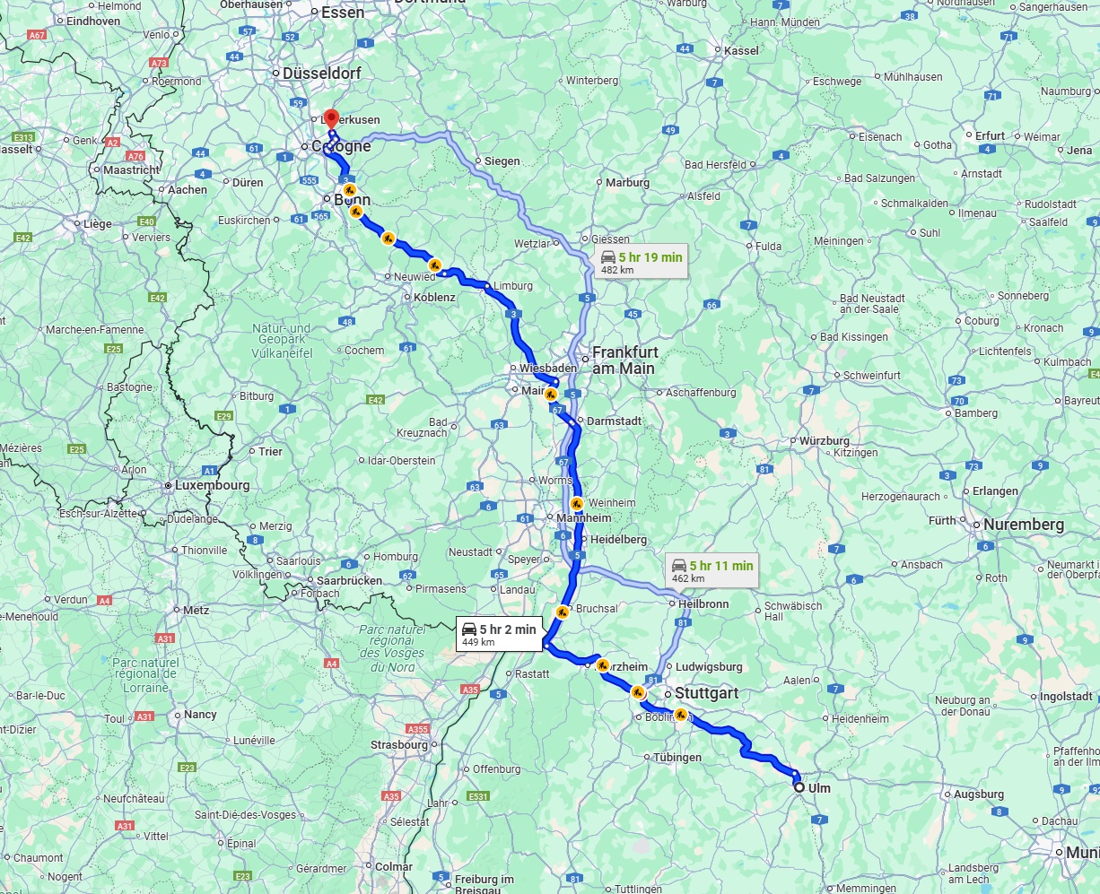 Anreise von Ulm Zu Bergisch Gladbach Über via A8 and A3