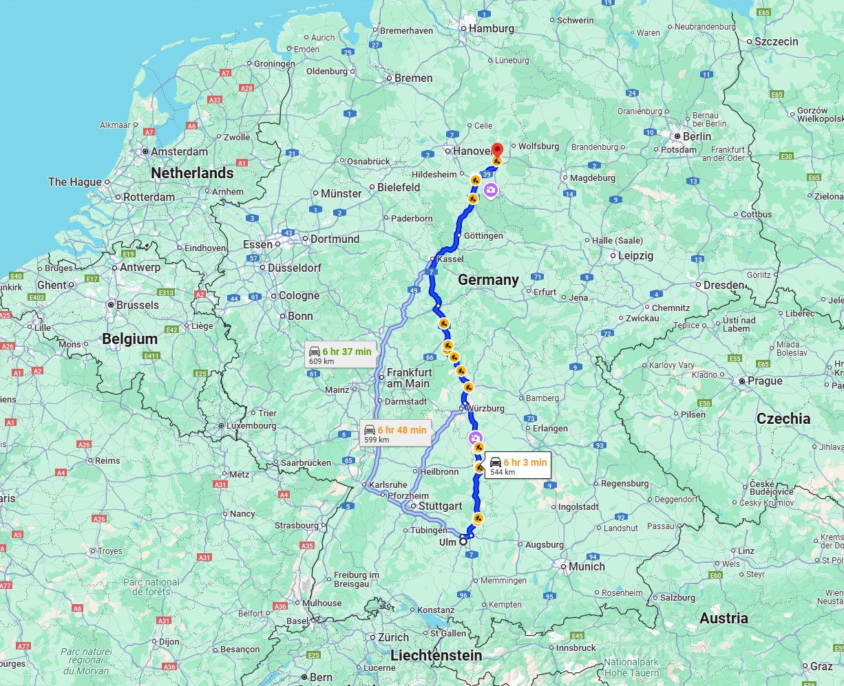 Anreise von Ulm Zu Braunschweig Über via A7