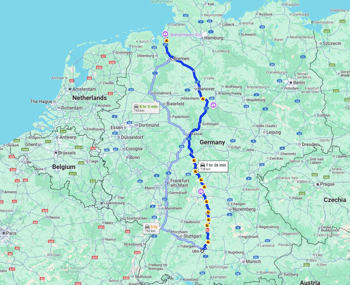Anreise von Ulm Zu Bremerhaven Über via A7