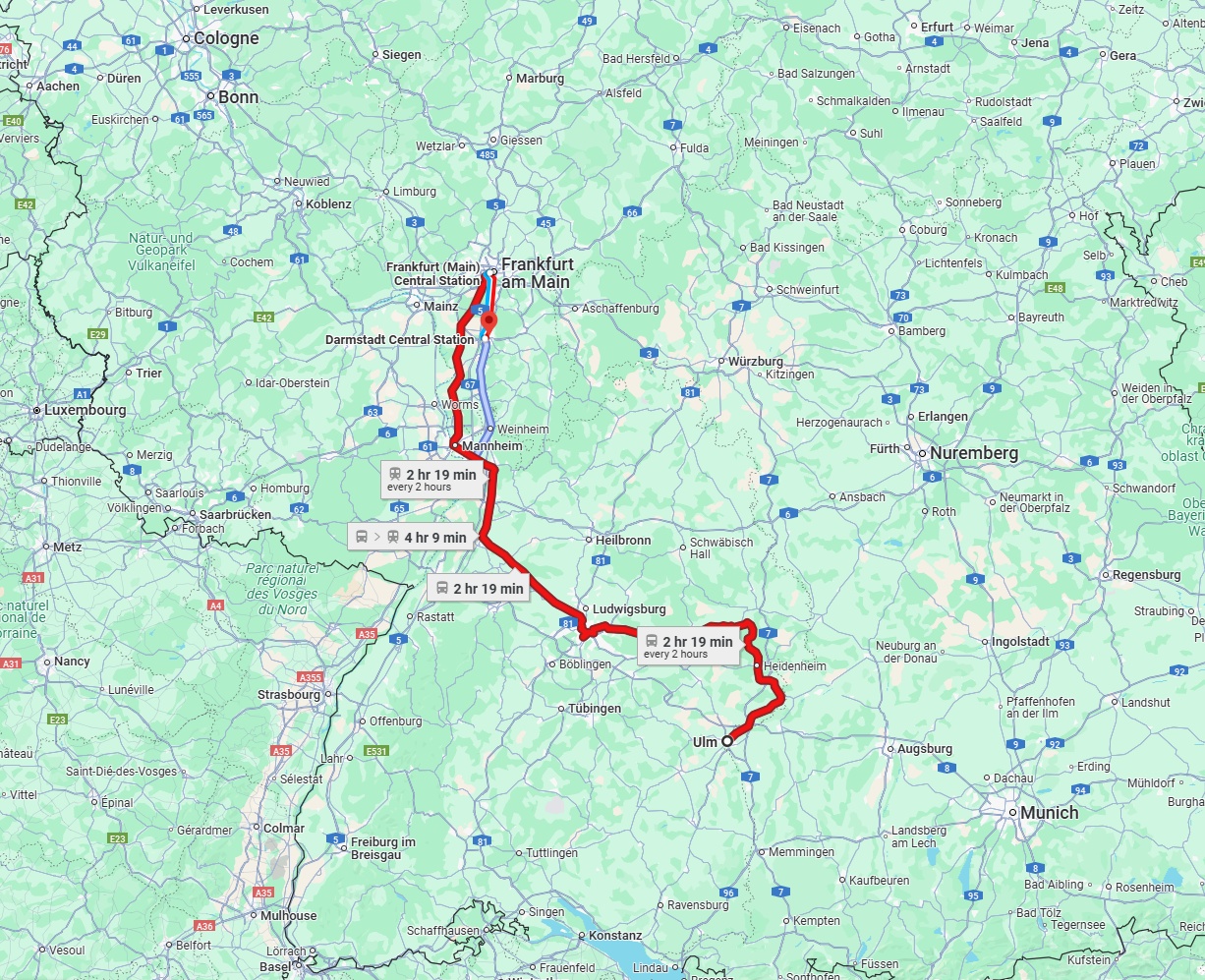 Anreise von Ulm Zu Darmstadt Über 