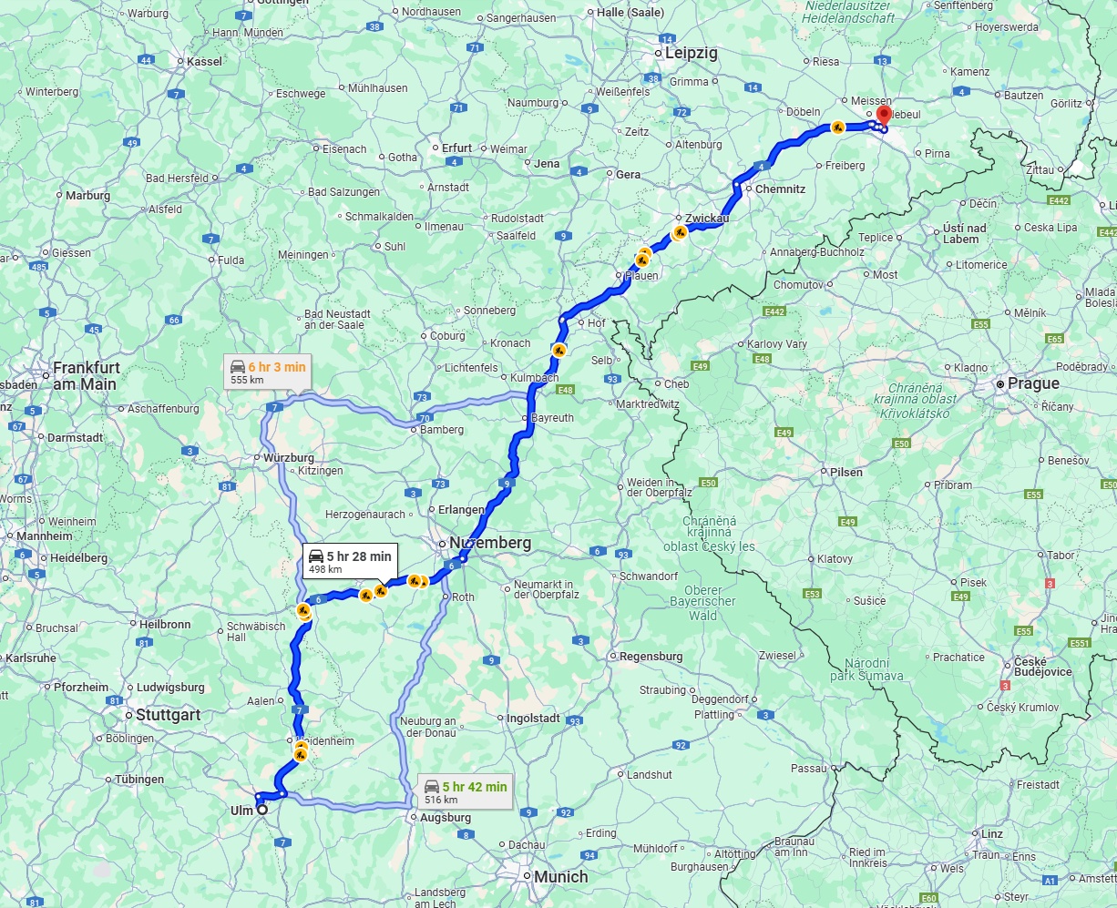 Anreise von Ulm Zu Dresden Über via A9