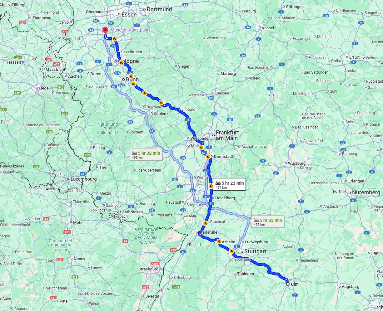 Anreise von Ulm Zu Düsseldorf Über via A8 and A3