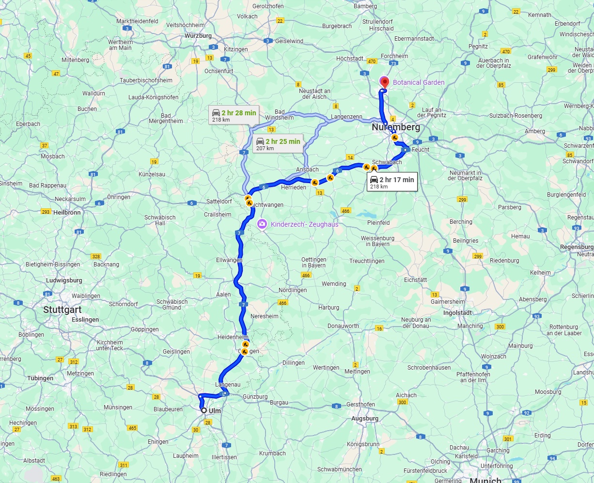 Anreise von Ulm Zu Erlangen Über via A7 and A6