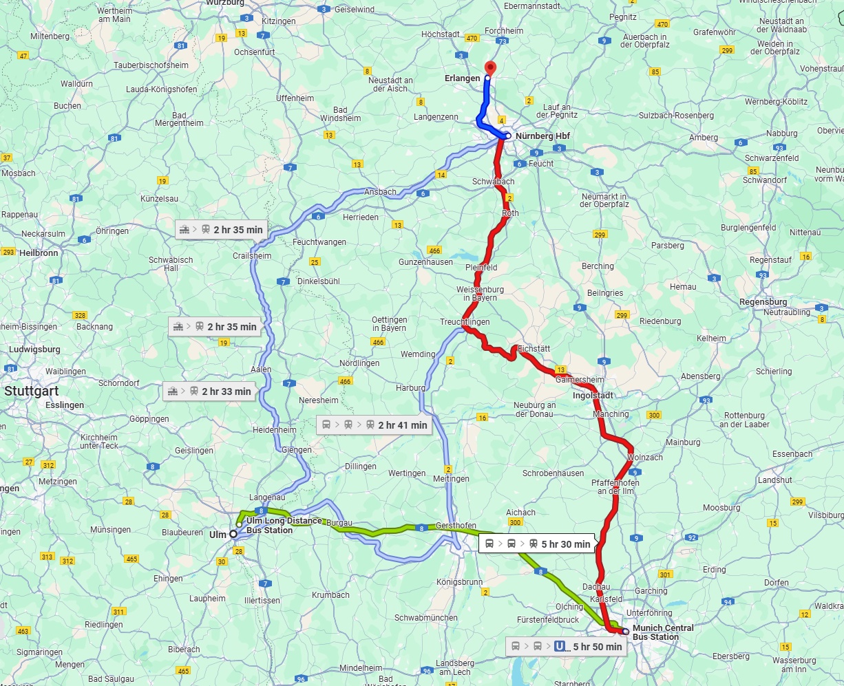 Anreise von Ulm Zu Erlangen Über 
