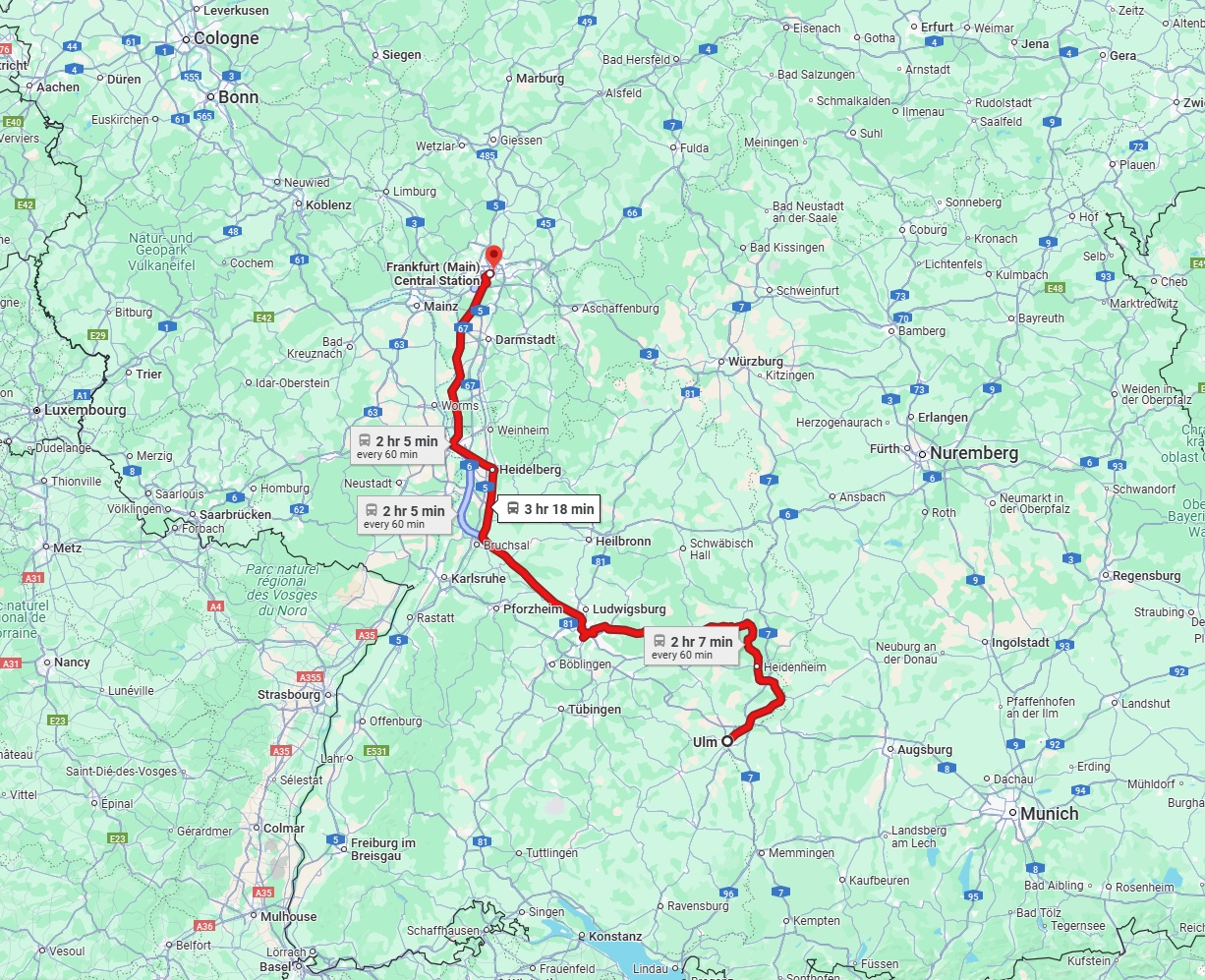 Anreise von Ulm Zu Frankfurt am Main Über 