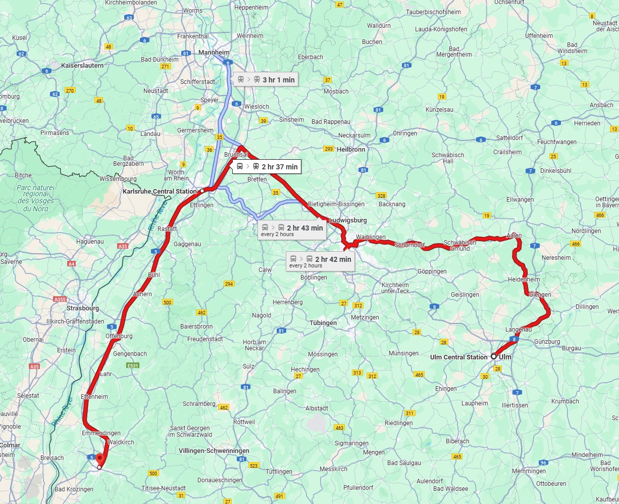 Anreise von Ulm Zu Freiburg im Breisgau Über 
