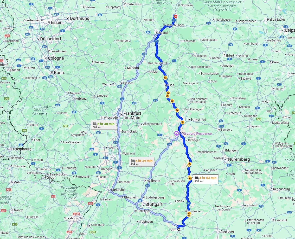 Anreise von Ulm Zu Göttingen Über via A7