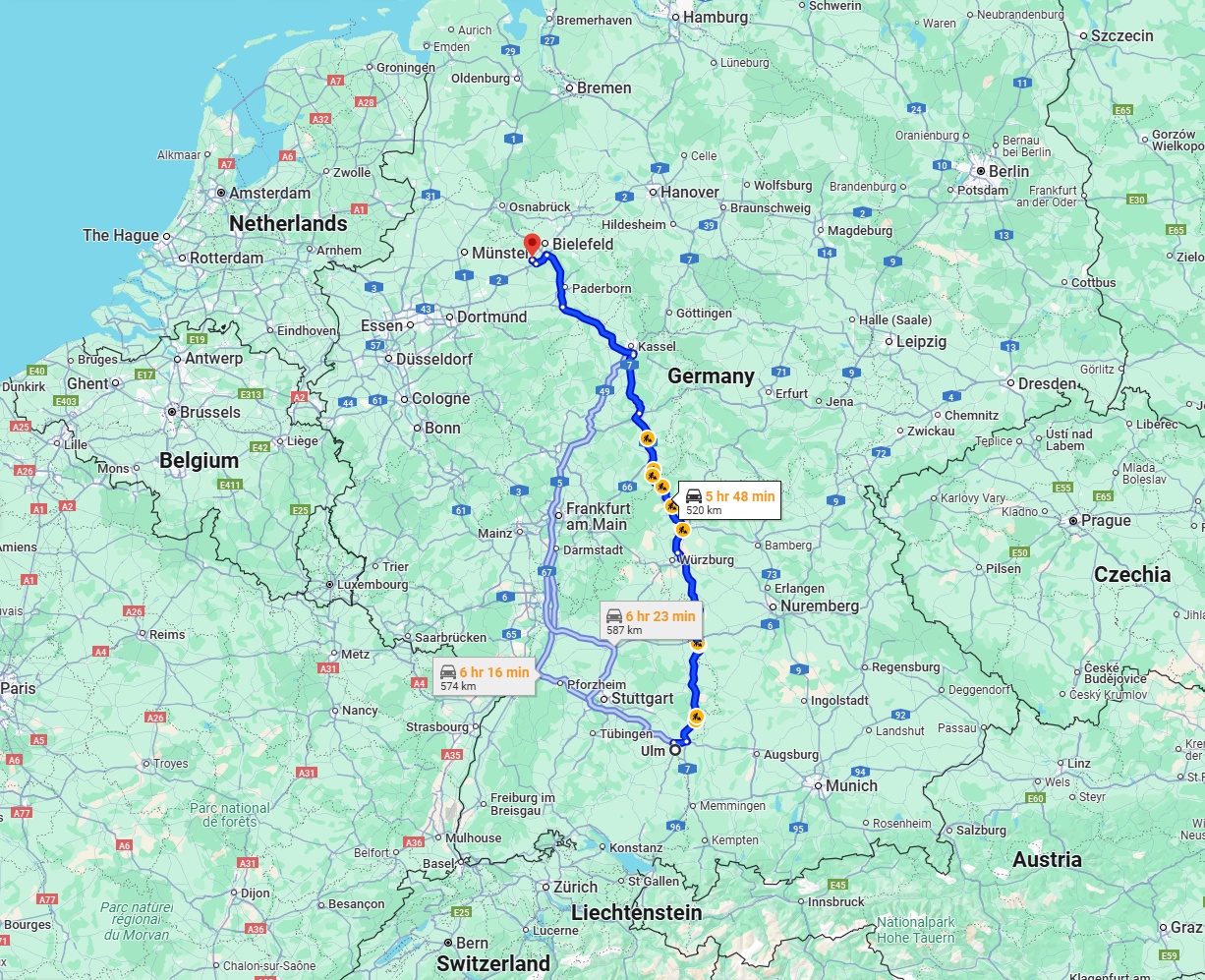 Anreise von Ulm Zu Gütersloh Über via A7