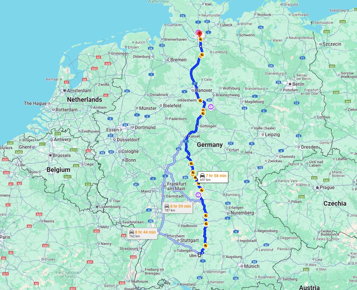 Anreise von Ulm Zu Hamburg Über via A7