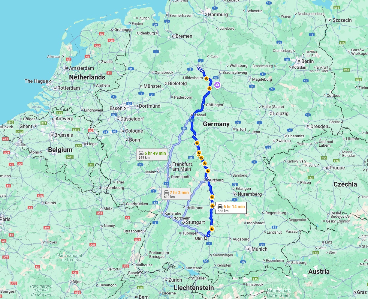 Anreise von Ulm Zu Hannover Über via A7