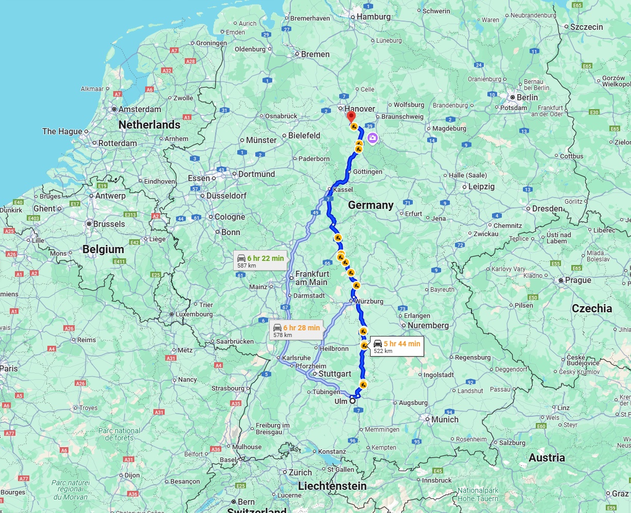 Anreise von Ulm Zu Hildesheim Über via A7