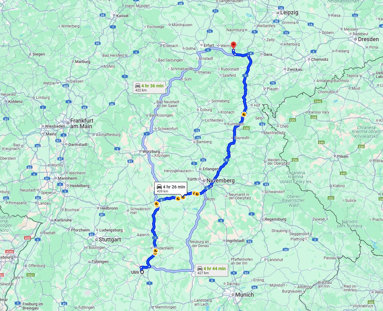 Anreise von Ulm Zu Jena Über via A9