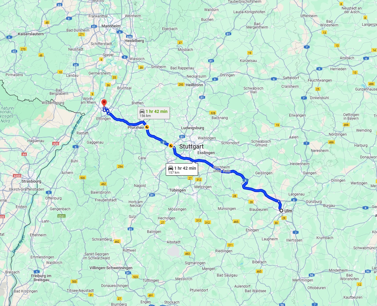 Anreise von Ulm Zu Karlsruhe Über via A8