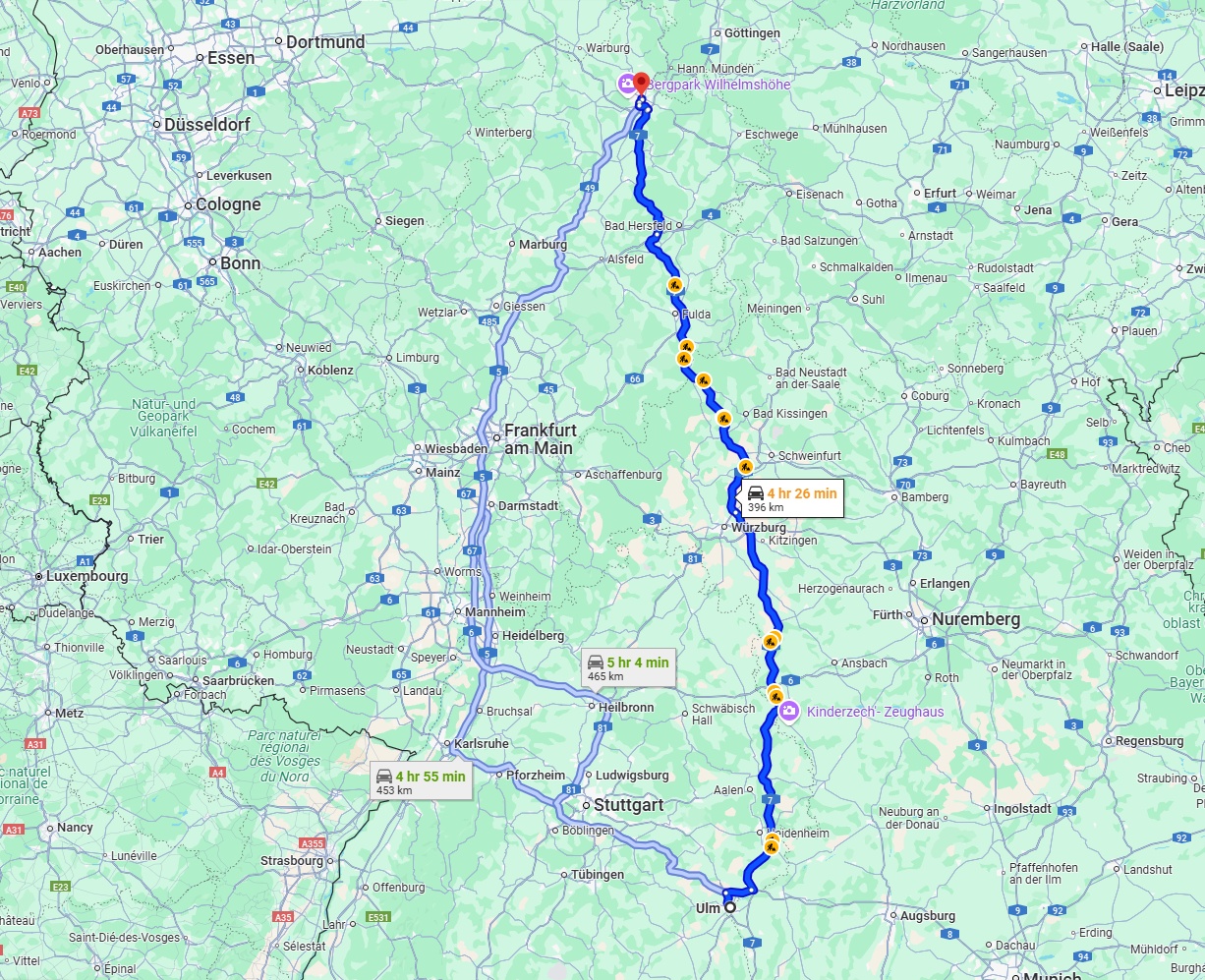 Anreise von Ulm Zu Kassel Über via A7
