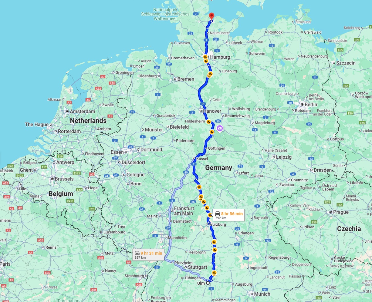 Anreise von Ulm Zu Kiel Über via A7