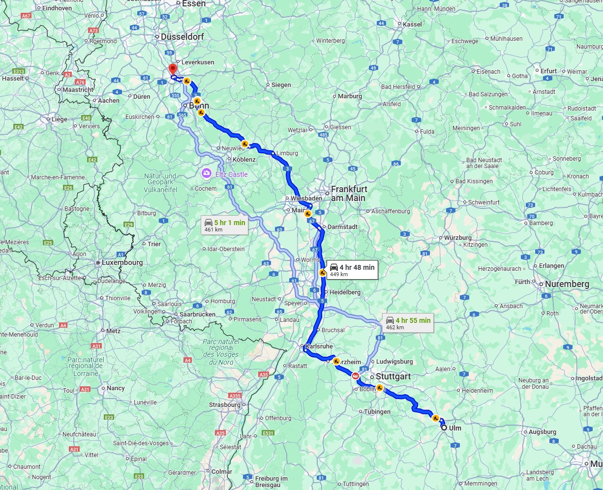 Anreise von Ulm Zu Köln Über via A8 and A3
