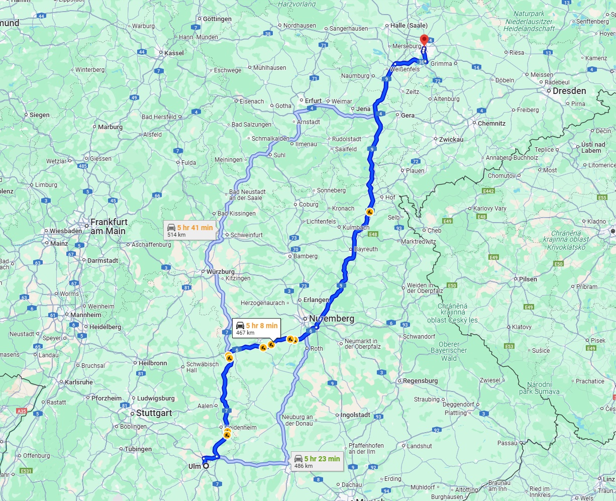 Anreise von Ulm Zu Leipzig Über via A9
