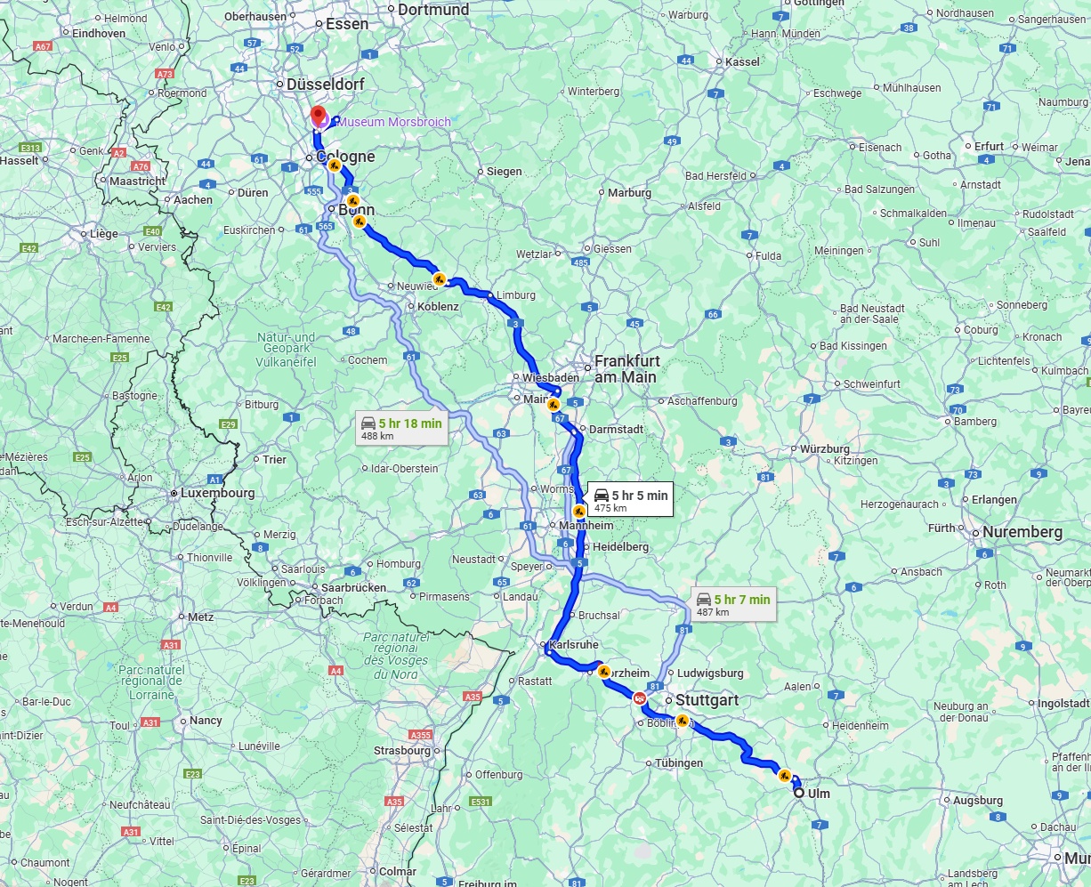 Anreise von Ulm Zu Leverkusen Über via A8 and A3