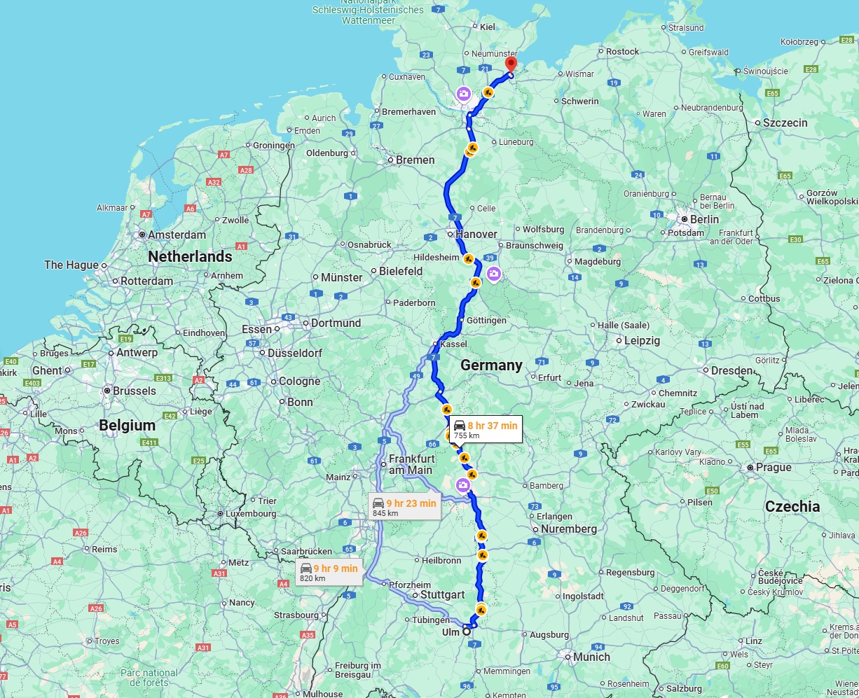 Anreise von Ulm Zu Lübeck Über via A7