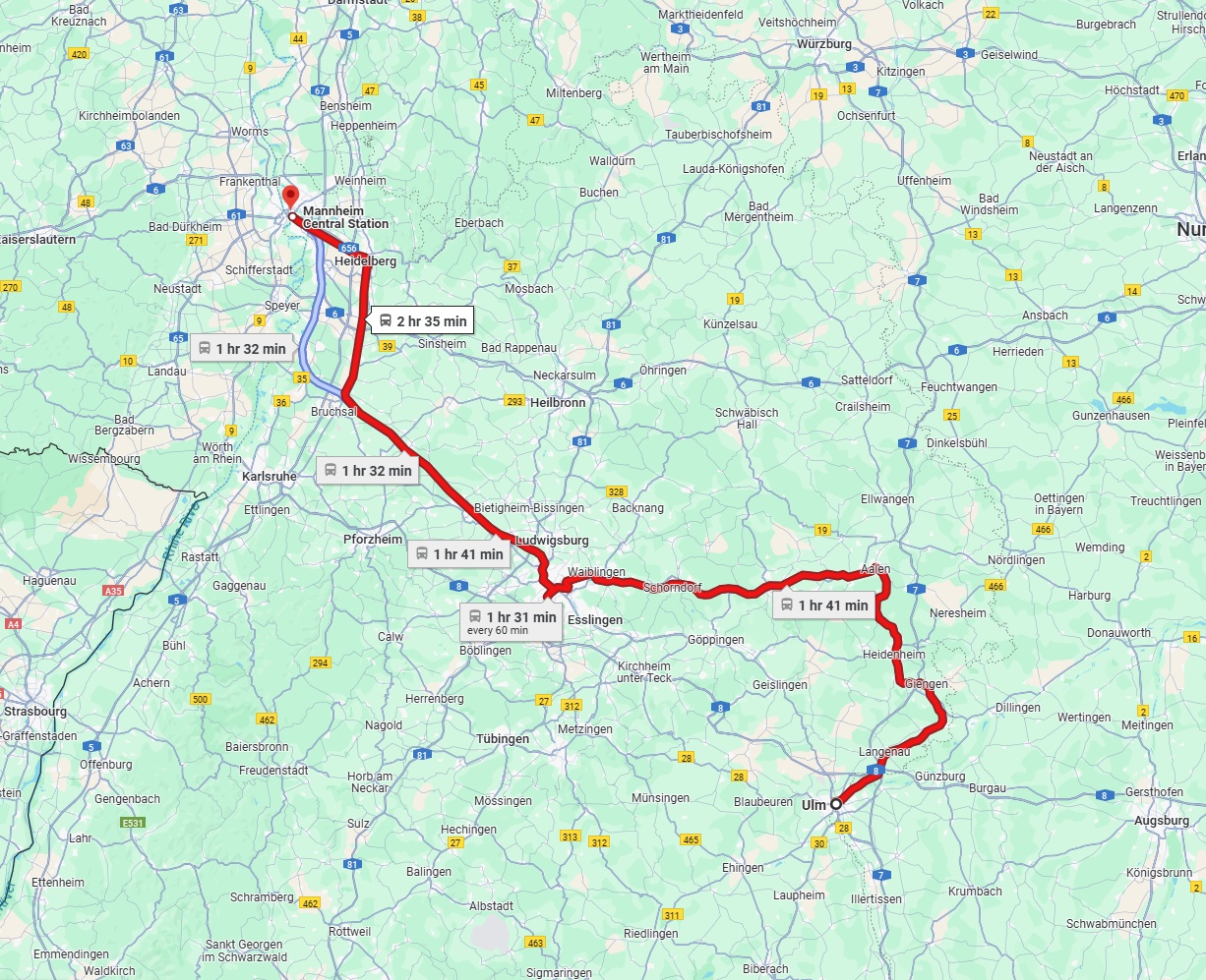 Anreise von Ulm Zu Mannheim Über 