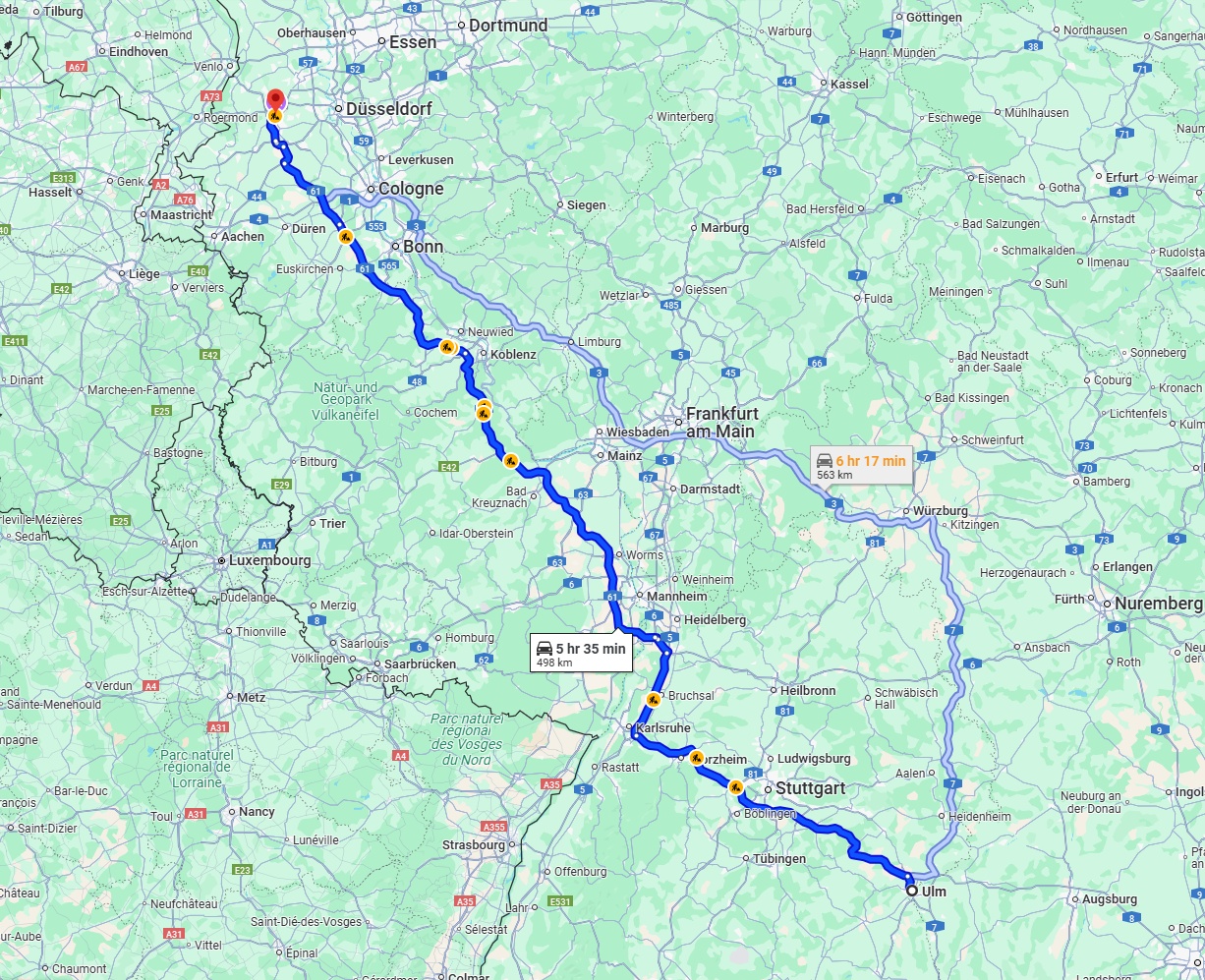 Anreise von Ulm Zu Mönchengladbach Über via A8 and A61