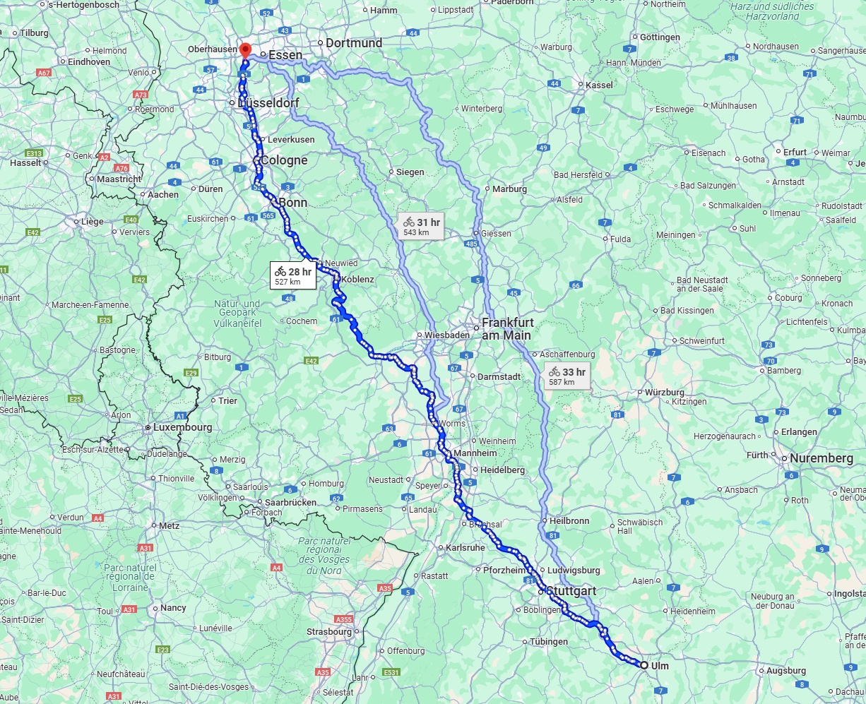 Anreise von Ulm Zu Mülheim an der Ruhr Über 