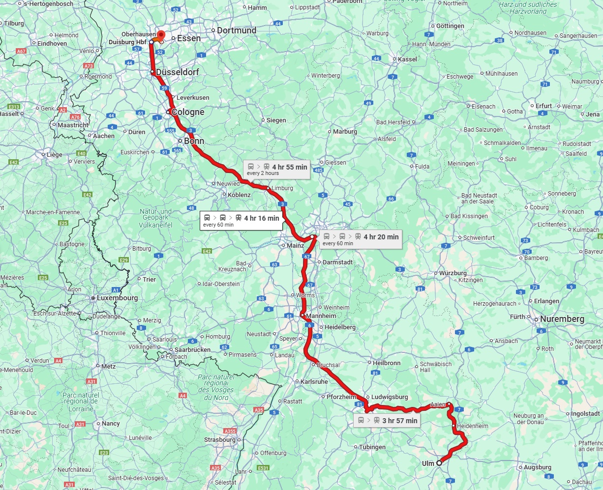 Anreise von Ulm Zu Mülheim an der Ruhr Über 