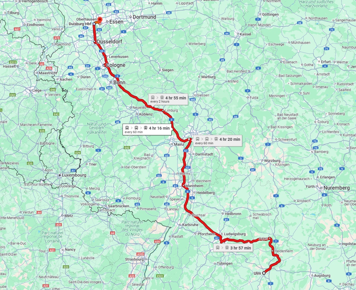 Anreise von Ulm Zu Mülheim an der Ruhr Über 