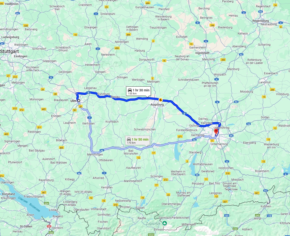 Anreise von Ulm Zu München Über via A8