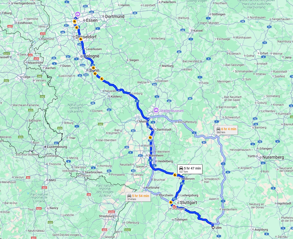 Anreise von Ulm Zu Oberhausen Über via A3