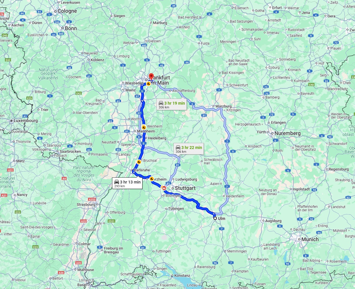 Anreise von Ulm Zu Offenbach am Main Über via A8 and A5