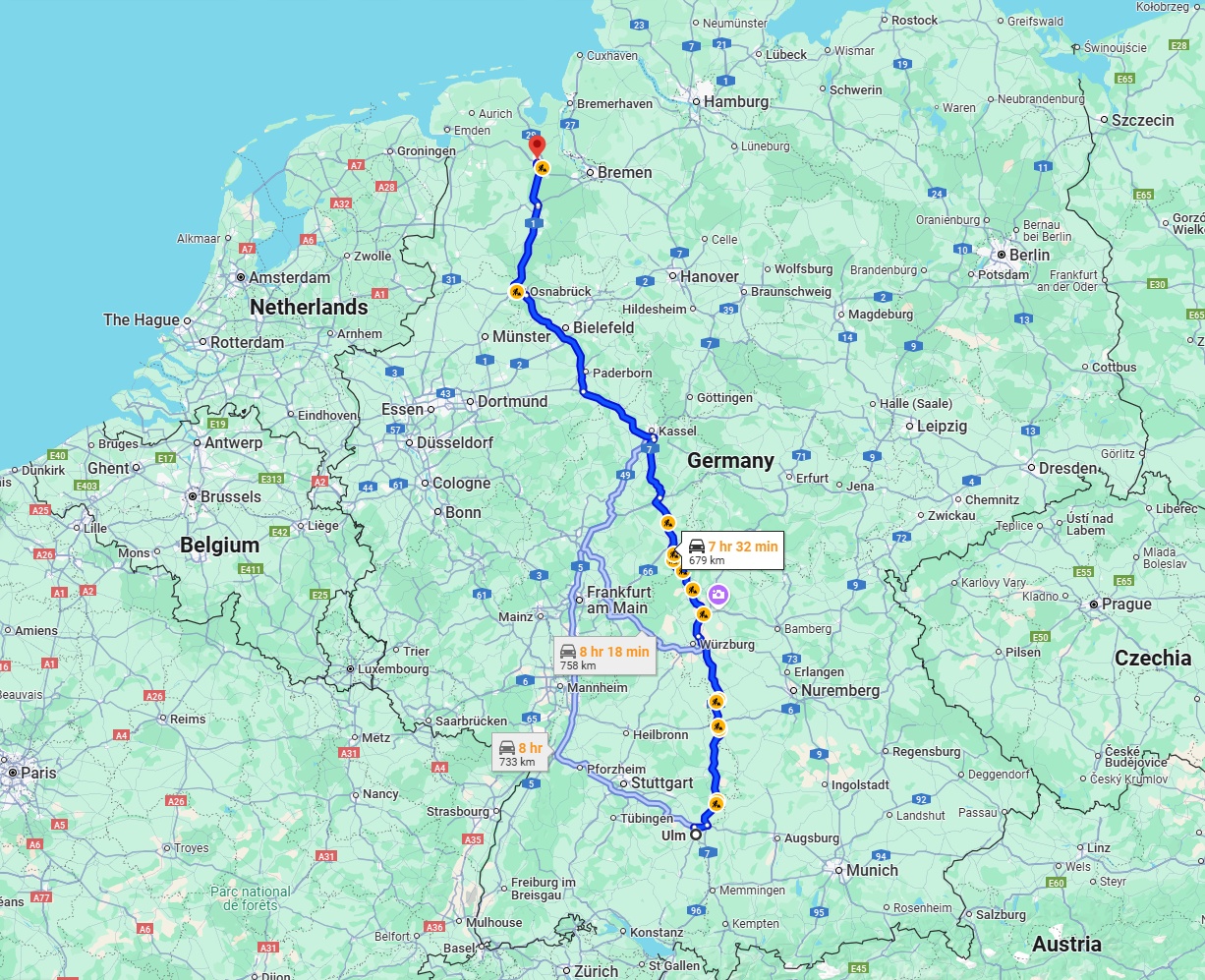Anreise von Ulm Zu Oldenburg Über via A7