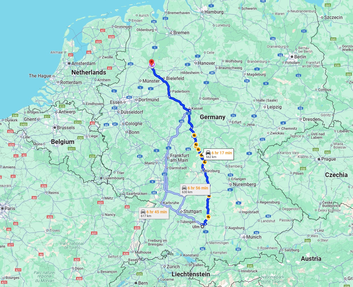 Anreise von Ulm Zu Osnabrück Über via A7