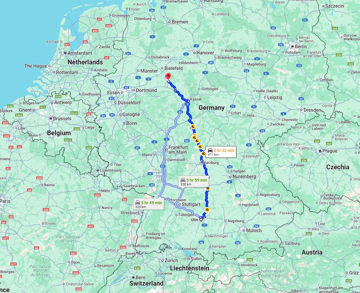 Anreise von Ulm Zu Paderborn Über via A7