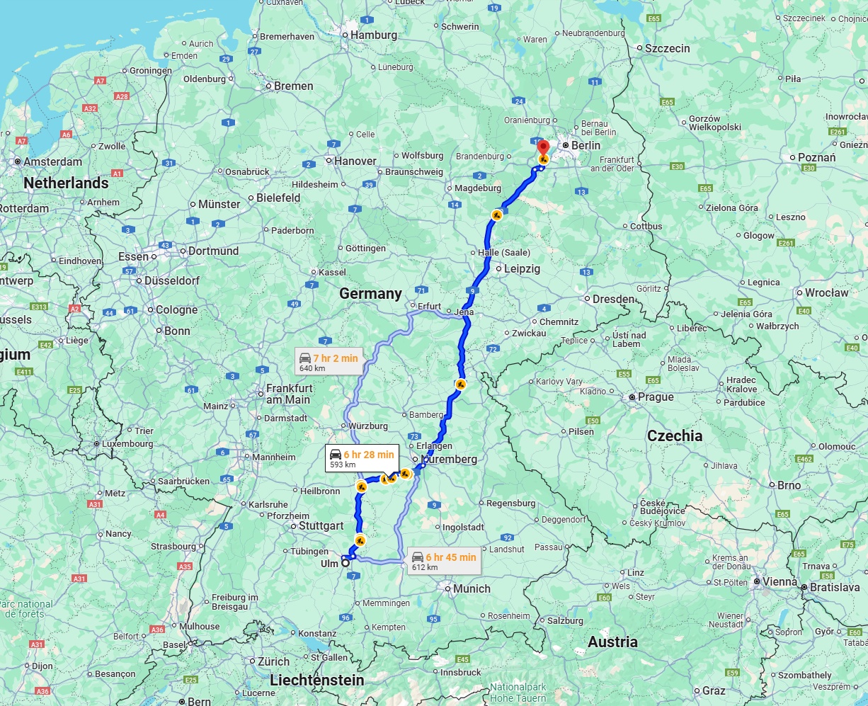 Anreise von Ulm Zu Potsdam Über via A9
