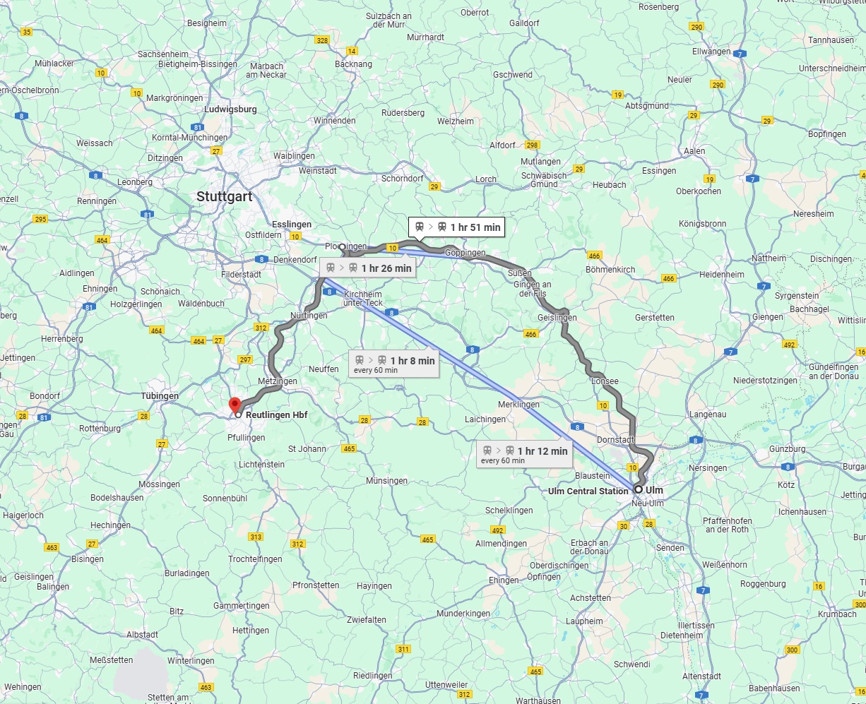 Anreise von Ulm Zu Reutlingen Über 