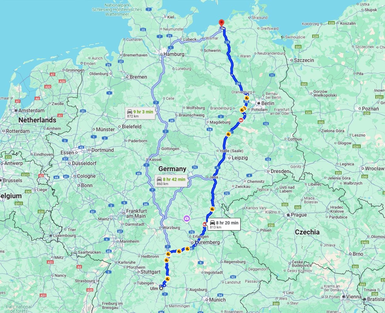 Anreise von Ulm Zu Rostock Über via A9