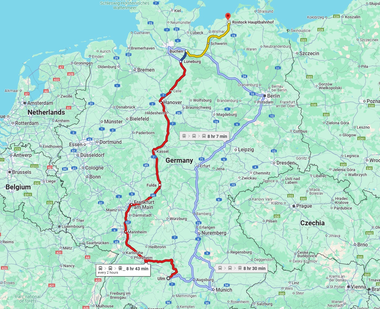 Anreise von Ulm Zu Rostock Über 
