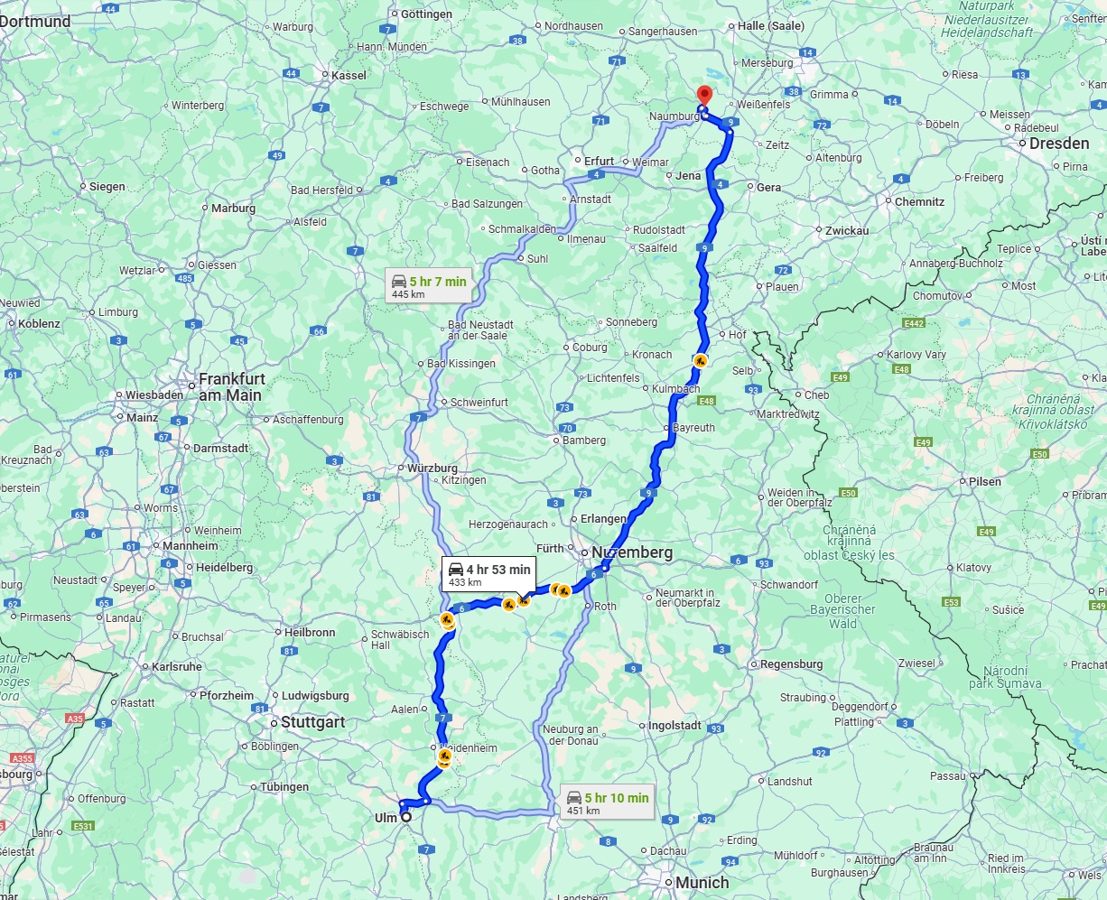 Anreise von Ulm Zu Saale Über via A9