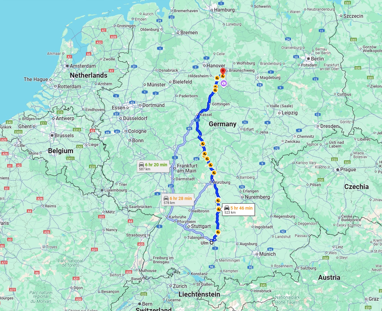Anreise von Ulm Zu Salzgitter Über via A7