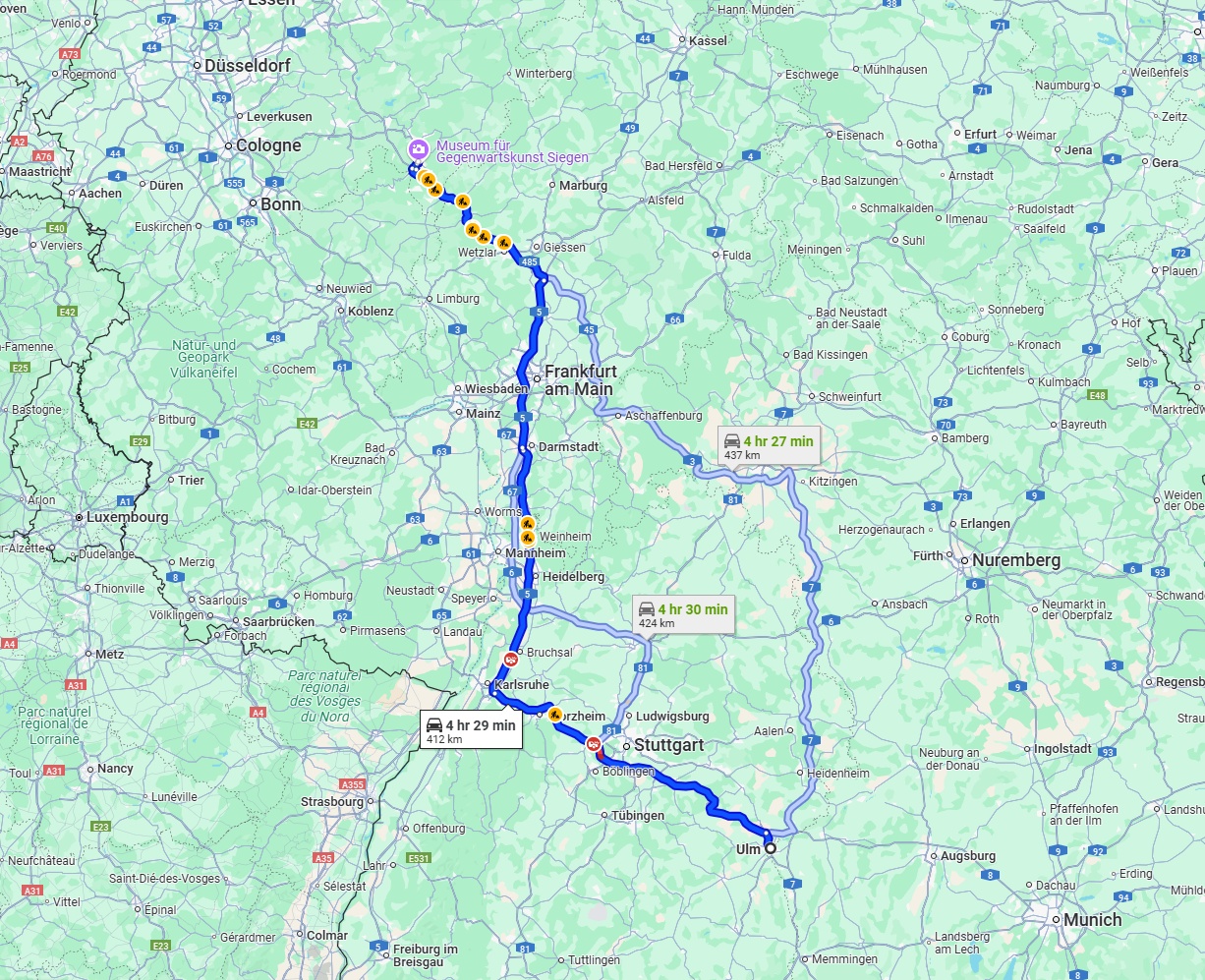 Anreise von Ulm Zu Siegen Über via A8 and A5