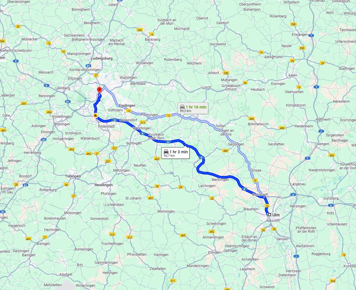 Anreise von Ulm Zu Stuttgart Über via A8