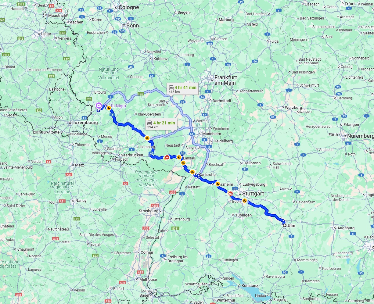 Anreise von Ulm Zu Trier Über via A8